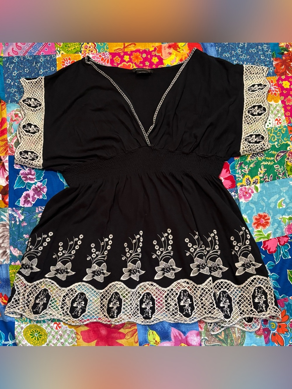 BCBG MAX AZRIA embroidered sleeve lace popover tunic top PLUS SIZED 3X